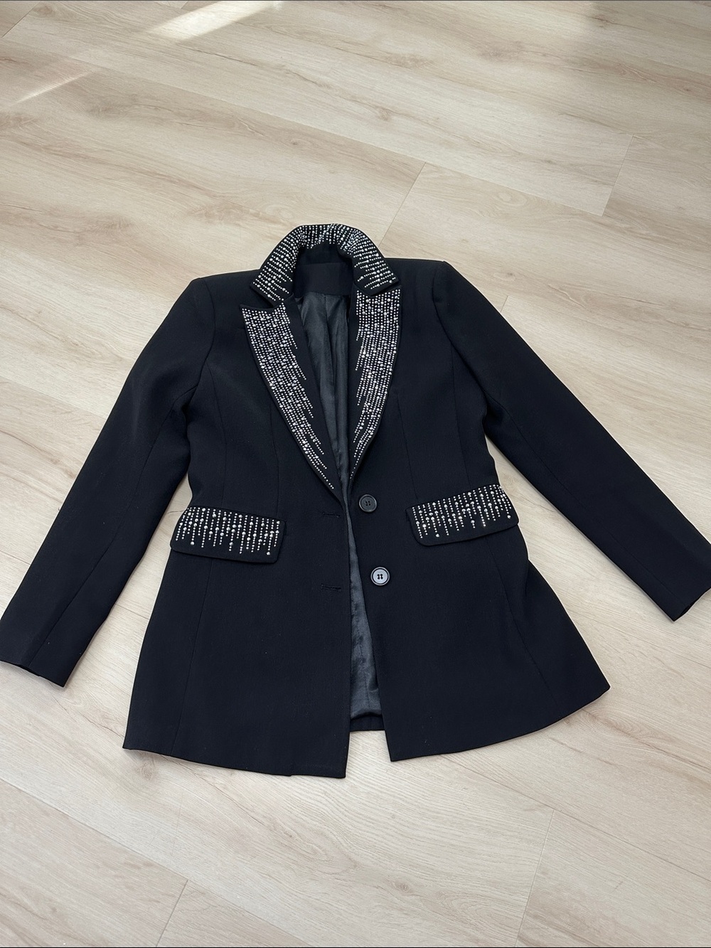 Black Embellished Notch Collar Women's Blazer Jacket